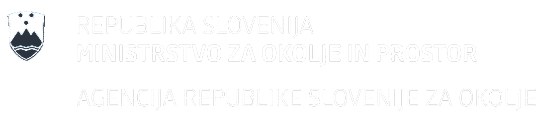 Bel logotip ARSO - Agencija Republike Slovenije za okolje s potemnjenim slovenskim grbom